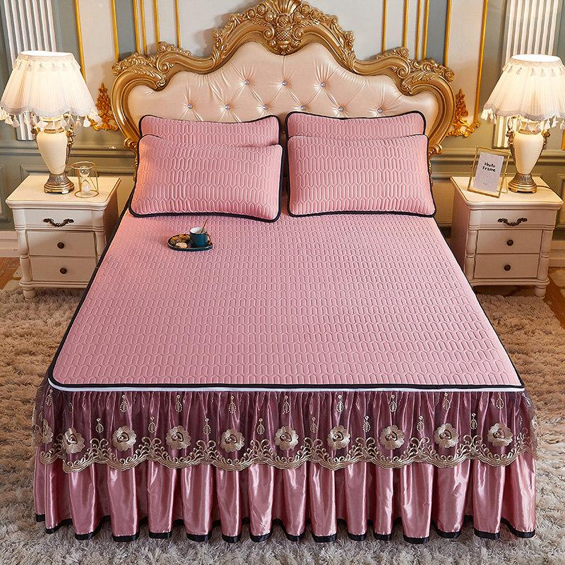 3pcs Bedding Set European Luxury Summer Cooling Bedspread Latex Ice Silk Elegant Bedcover Zipper Removable Quilted Bedspread