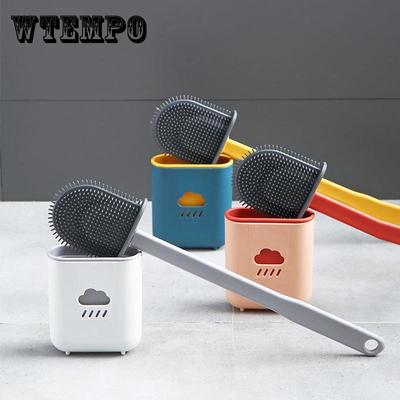 Silikon-Toilettenbürste, WC-Reiniger, WC-Bürste mit Halter, flacher Kopf, flexible weiche Borsten, Bürste, Badezimmerzubehör, Spaltreinigung