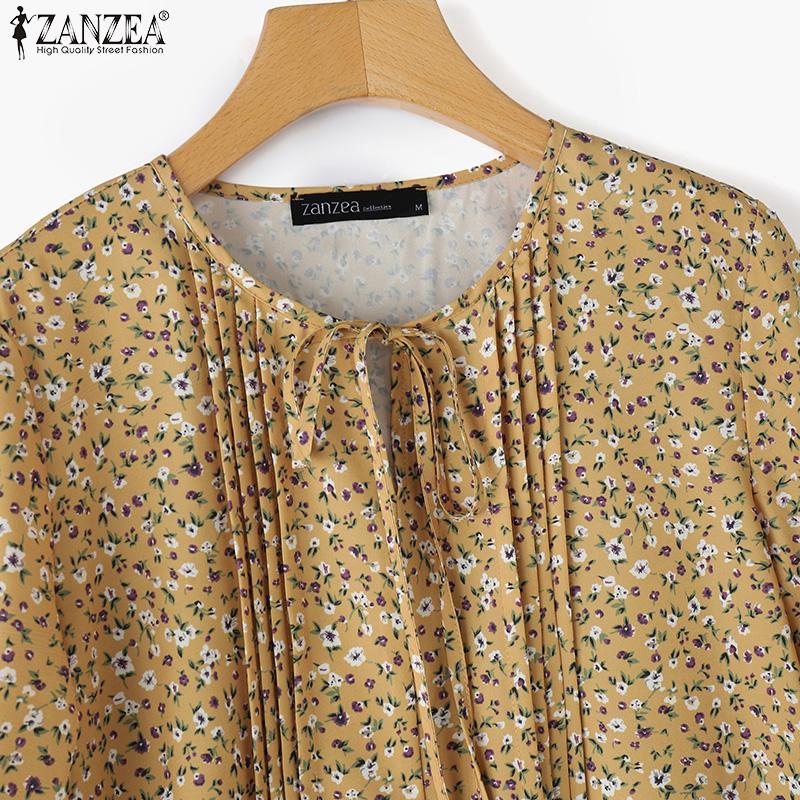 ZANZEA Women Casual Round Neck 3/4 Skeeve Loose Floral Blouse