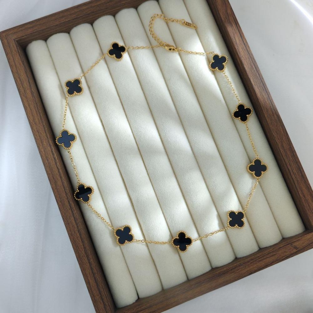 18K10 Flower Four-leaf Clover Necklace Light Luxury Non-fading Titanium Steel Ten Flower Necklace Women's Fashion Clavicle Chain