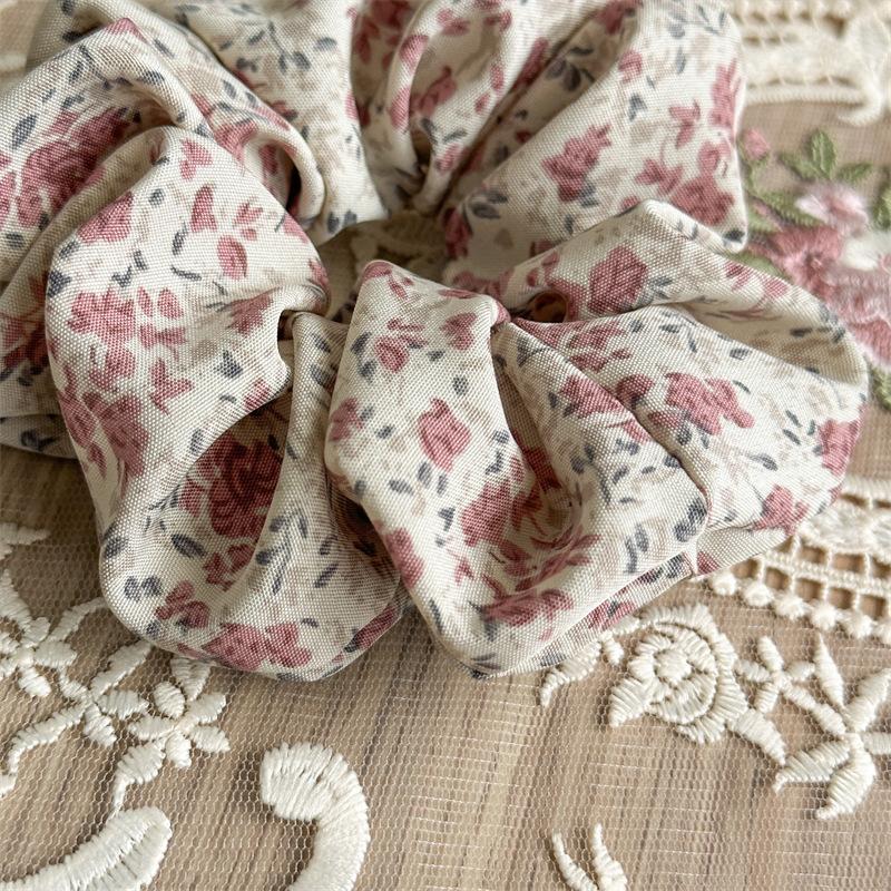 French Retro Floral Ponytail Holders For Women Aesthetic Oil Painting Flower Headbands Versatile Daily Hair Elastic