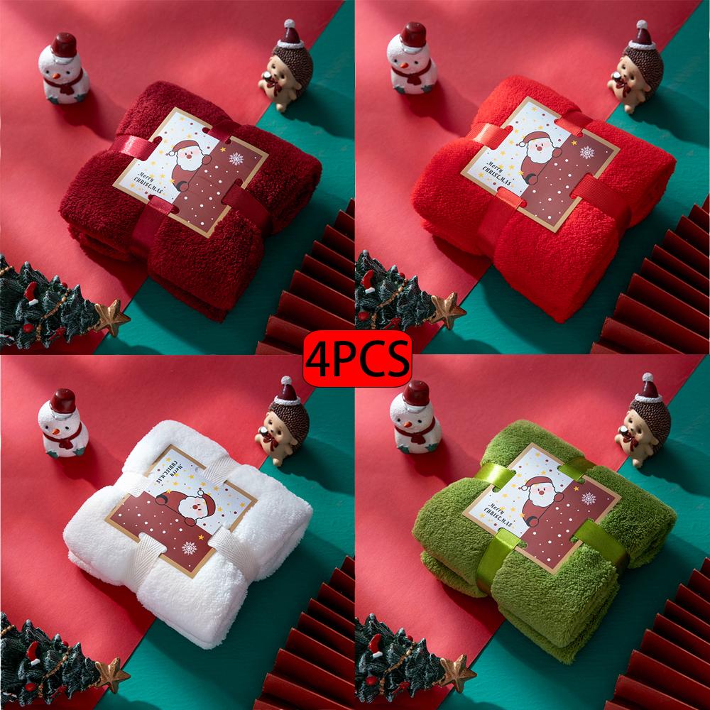 

Набор полотенец на рождественскую тематику, 4 шт. - Праздничный дизайн с оленями/Санта-Клаусом/елкой, Идеально для праздничных подарков 4pcs красный/зелёный