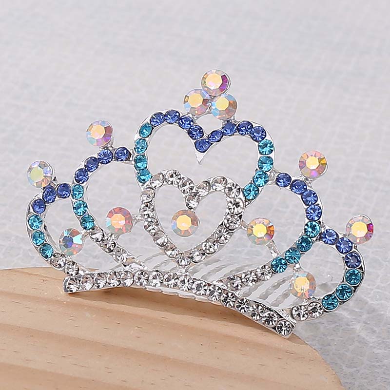 Girls Hair Accessories Mini Crown for Kids Bling Rhinestone Tiaras Hair Combs Princess Diadem Love Heart Shaped Headbands