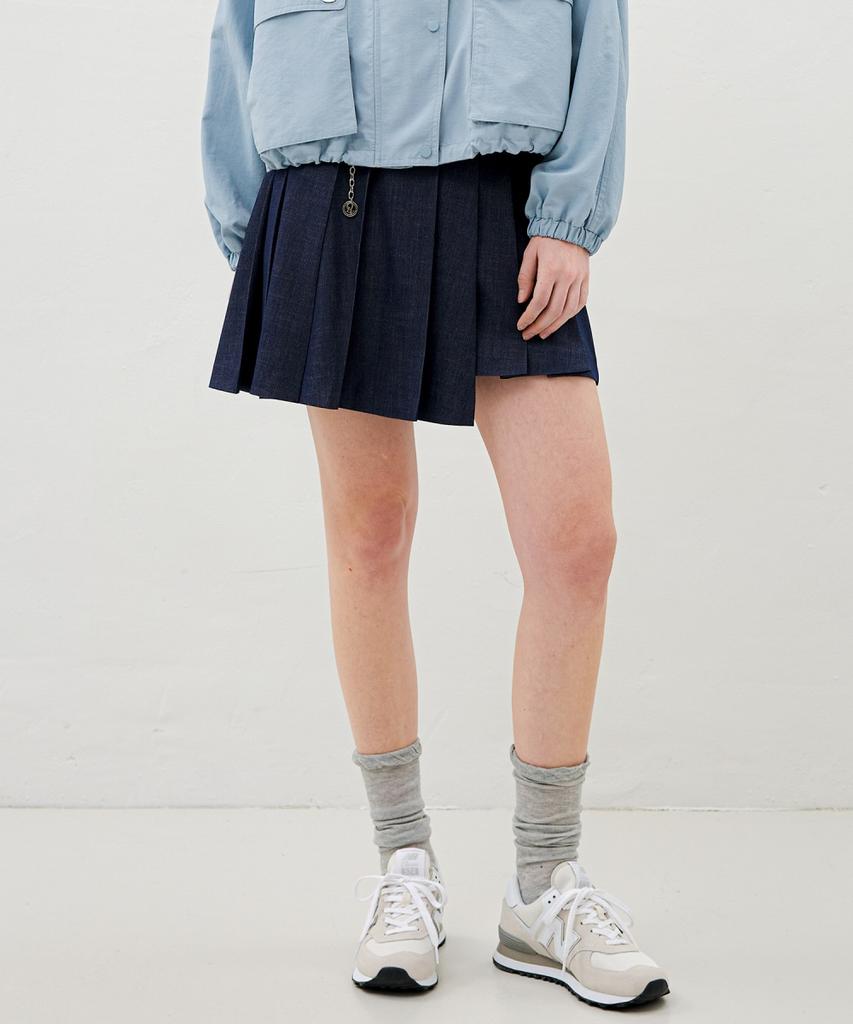 Ollibeudeollibeu Asymmetrical Denim-Like Pleated Skirt Oe6Ms3170