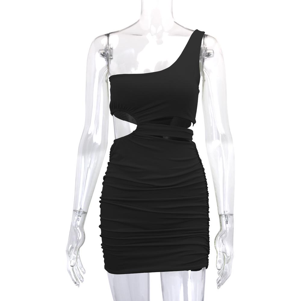 2025 Women's One-Shoulder Cutout Bodycon Dress - European & American Style, Sexy Short Skirt