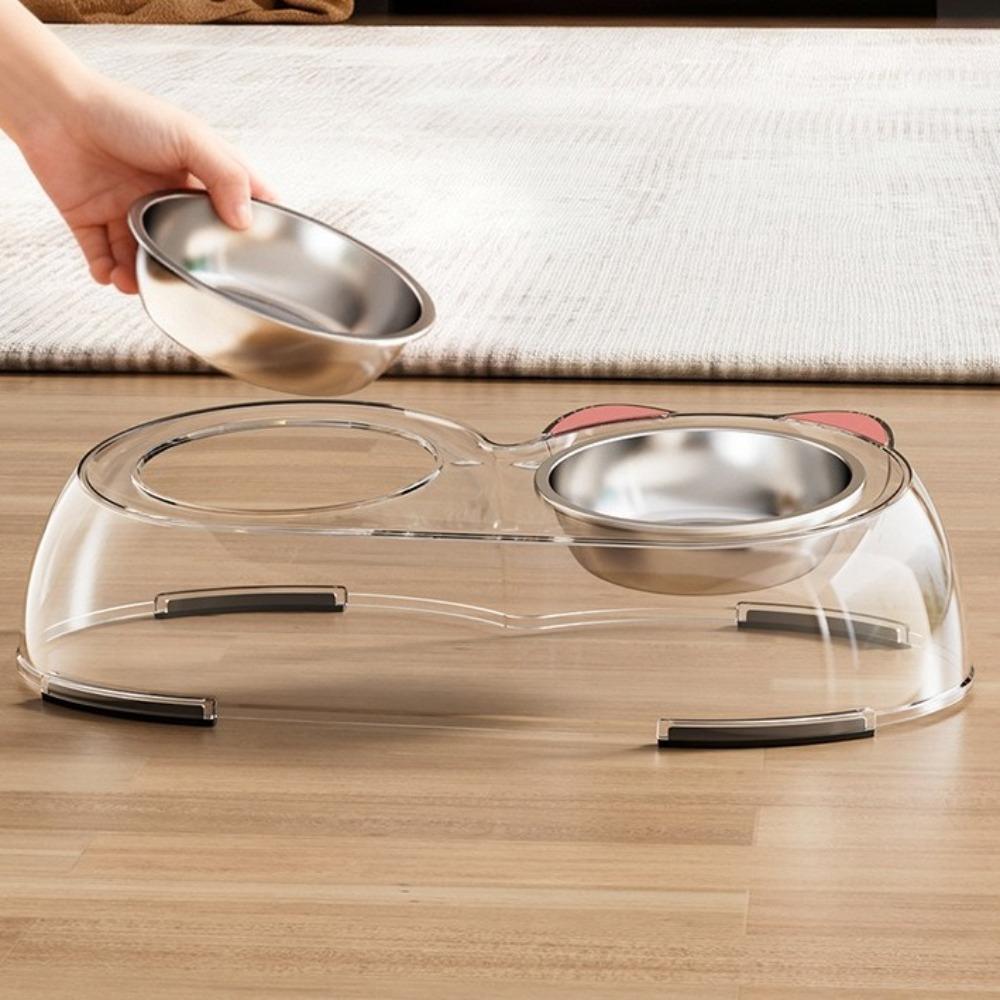 Non-Skid Base Pet Double Bowls Plastic Pet Water Feeder Cat Food Water Bowls  For Cats Dogs