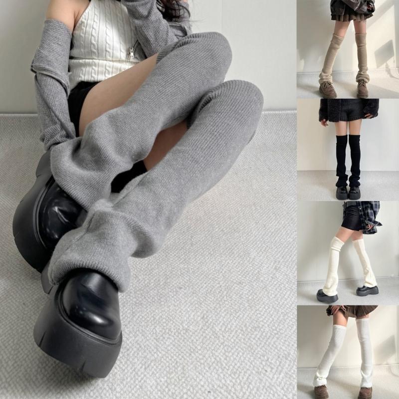 Damen Mädchen Süße Beinwärmer Gestrickt Ausgestellte Beinärmel Goth Häkeln Lockerer Bund Knöchel Haufen Socken Oberschenkel Hohe Socken