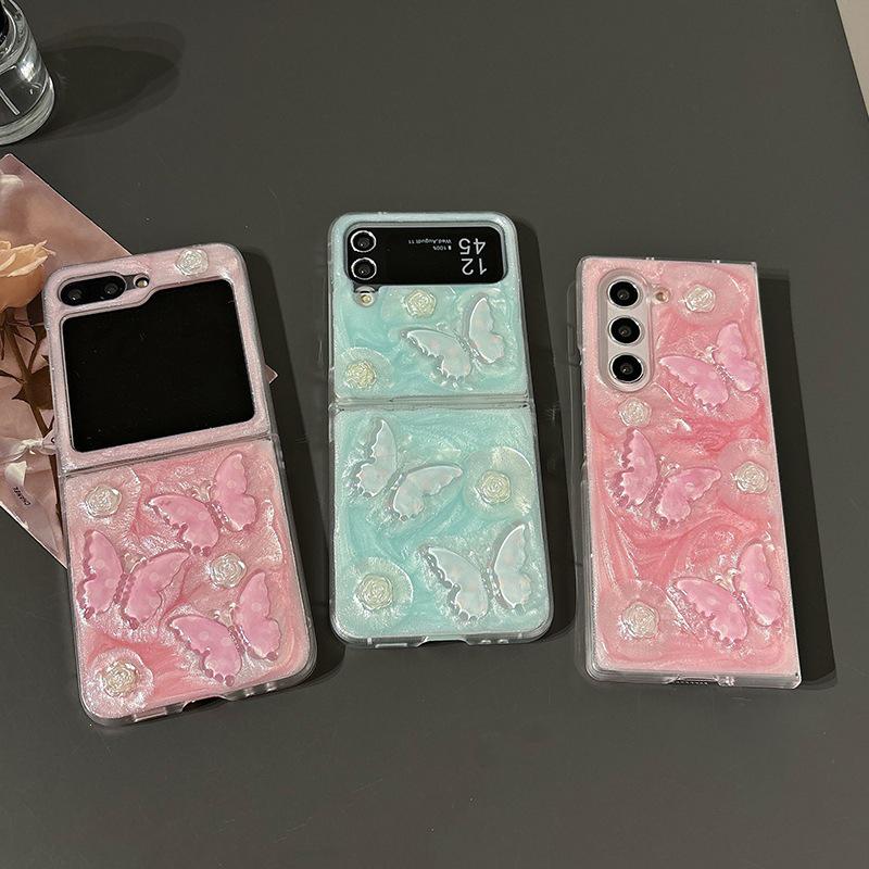 Butterfly Flower Resin Glitter Phone Case for Samsung Z Flip7/Z Fold8