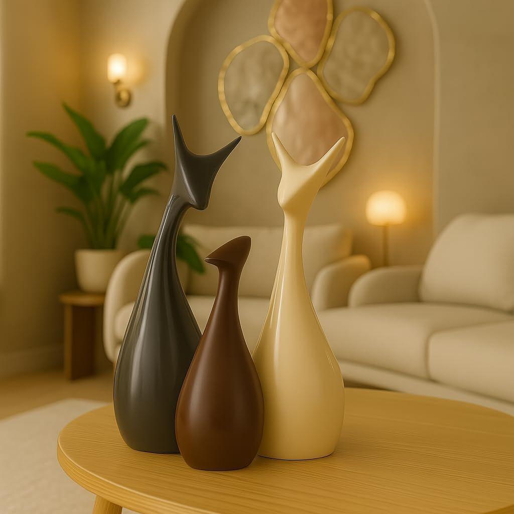 Home Decor Lucky Deer Family Matte Finish Ceramic Figures - (Set of 3, Matte Brown)