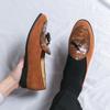Leather splicing flow Su loafers men's slip-on set bean shoes British retro simple trend casual shoes 47 48 large size