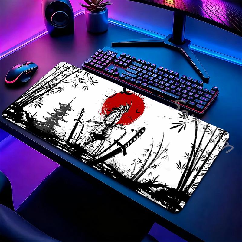 Large Gaming Samurai Design Mouse Pad Desk Mat Non Slip Rubber Base For Gamer PC Laptop Keyboard Office Computer Desk Protector
