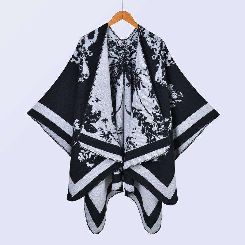 Hot-selling Women's Retro Big Shawl Scarf Autumn and Winter Retro Big Butterfly Jacquard Split-ended Warm Cloak