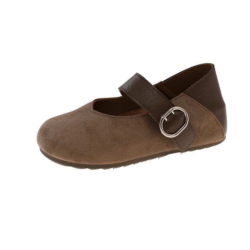 French retro shallow mouth one-word buckle Mary Jane women's shoes 2025 new one-pedal with skirt flat-soled beanie shoes