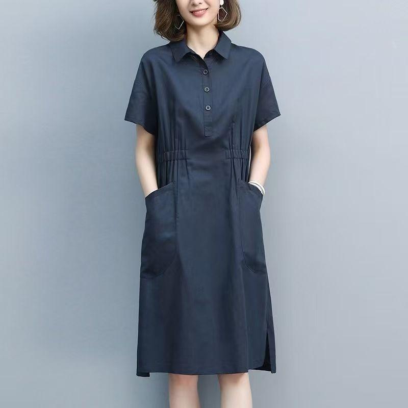 Solid Color Loose Casual Waist Slimming Plus Size Women's Dress Mom