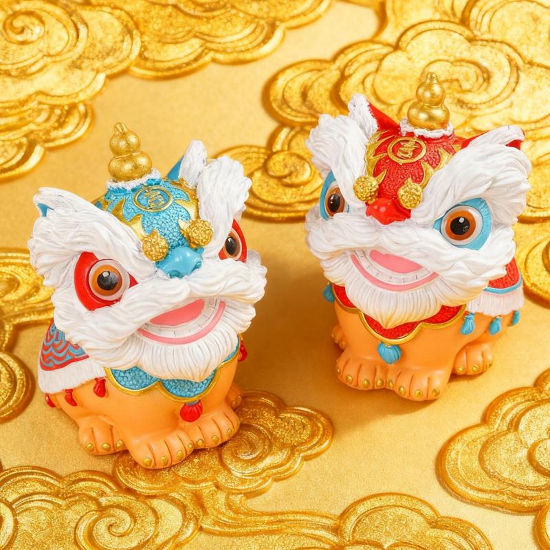 1Pcs Chinese-Style Festive Lion Dance Ornament for Desktop, Living Room, Tv Cabinet, Wine Cabinet, Entrance Decoration, High-End Feel,