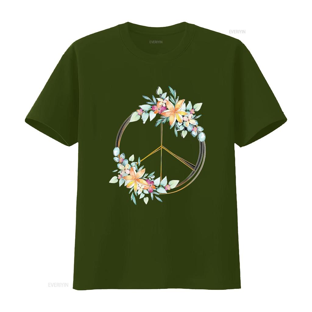 Floral Peace Sign Watercolor Bohemian Hippie Clothing Womens T Shirt Black 2X Large Vintage Washed Graphic Unisex Breathable