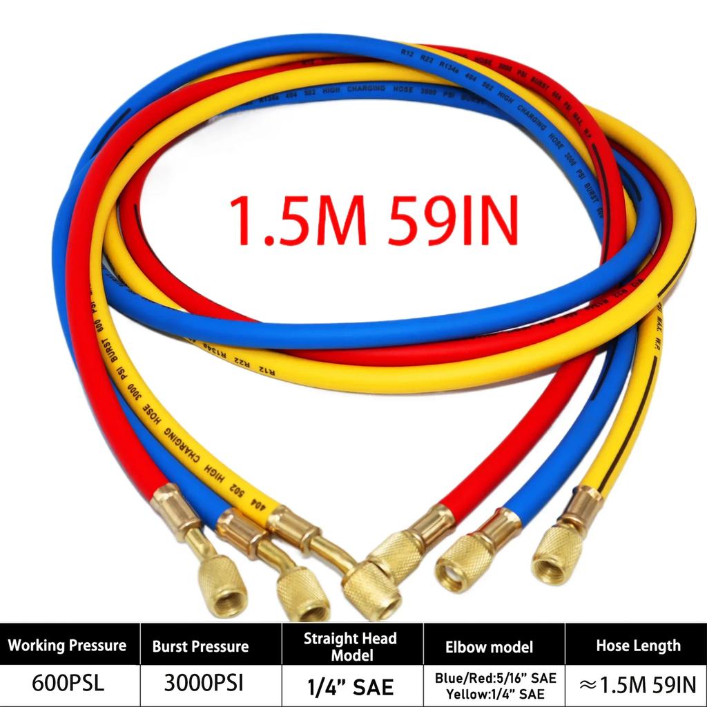 0.9M-1.8M AC Fit A Set for R134A R12 R22 Refrigerant Air Conditioning Manifold Gauge Charging Hose Tube Kit Hose Low Loss New
