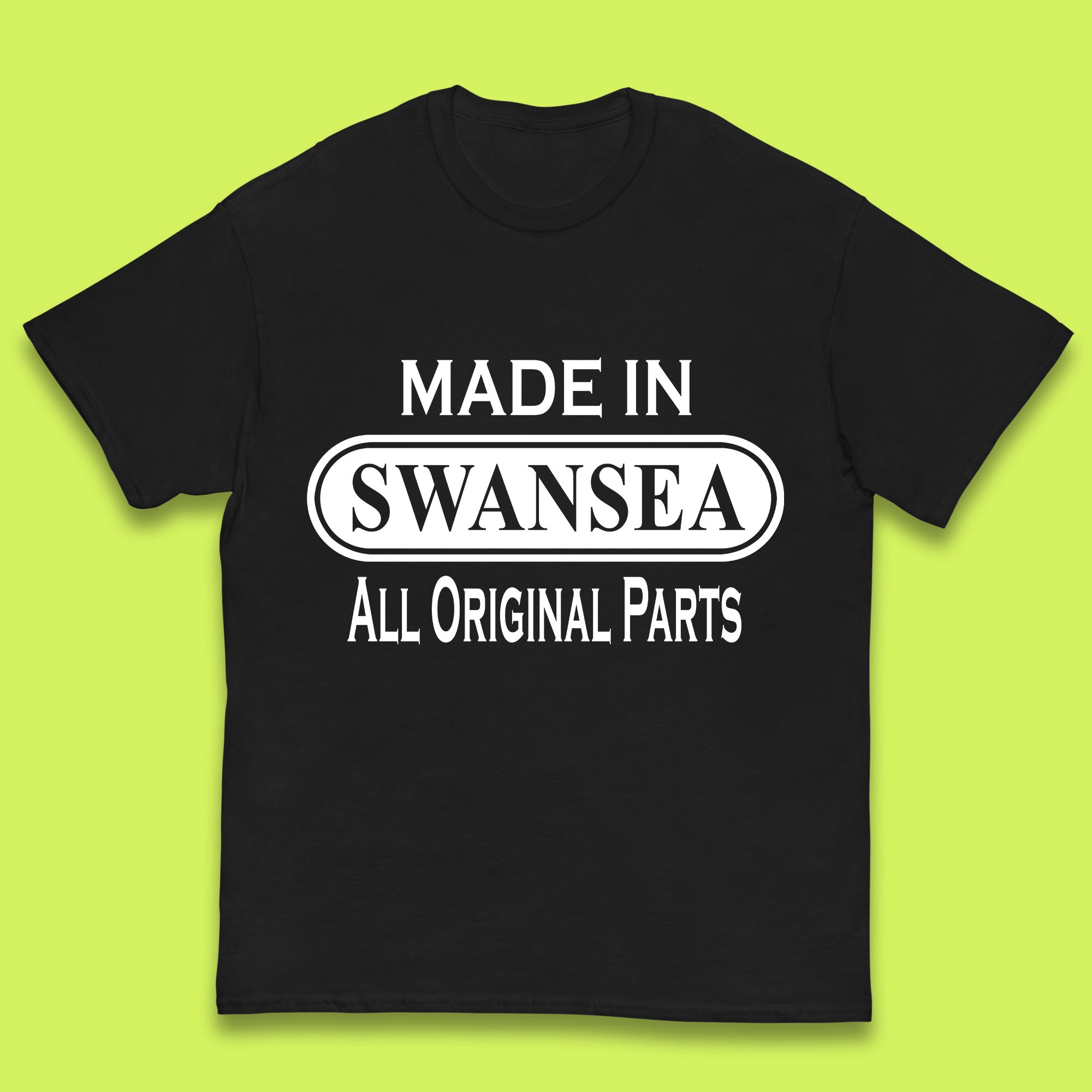 

Made In Swansea All Original Parts Vintage Retro Birthday Coastal City Of Wales Gift Kids T Shirt 100
