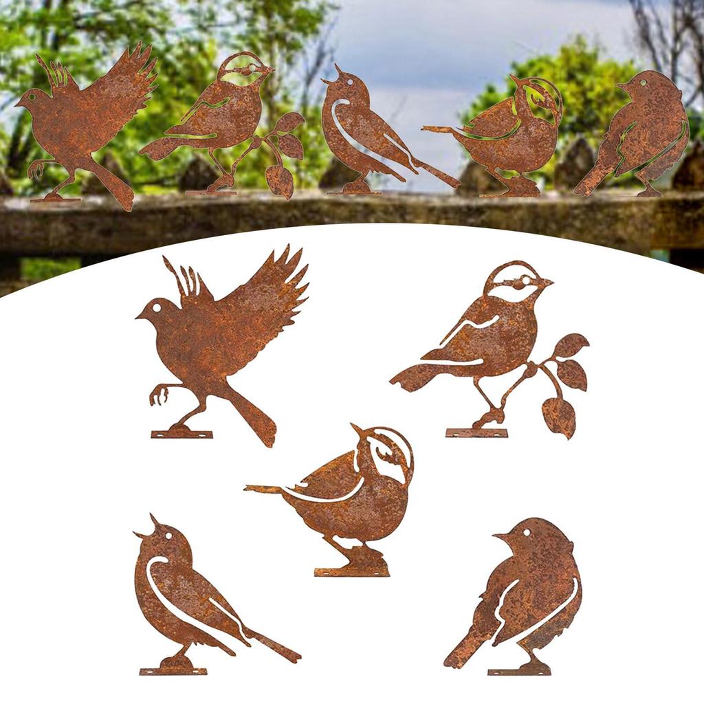 5x Iron Bird Decoration Photo Props Yard Adornment Lifelike Rust Iron Birds for Patio Branches Garden Gates Fences Decoration