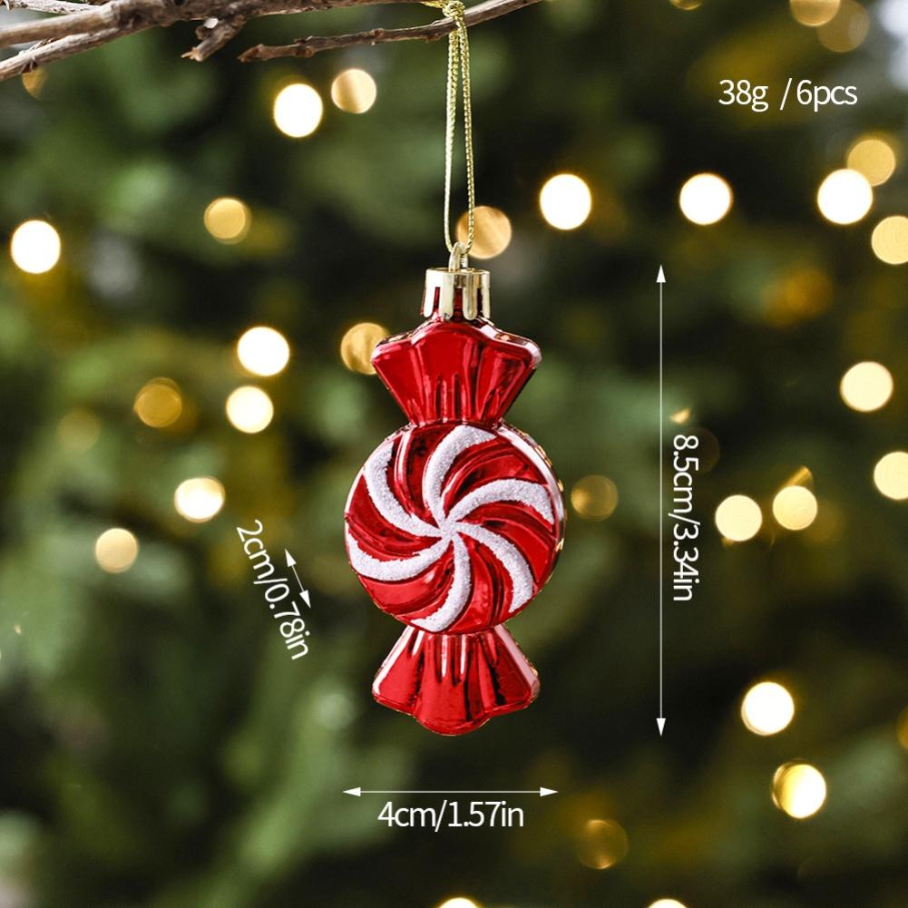 

Christmas Candy Ornaments Set of 6 Pieces Plastic Pendants Designed for Tree Decoration and Holiday Party Settings