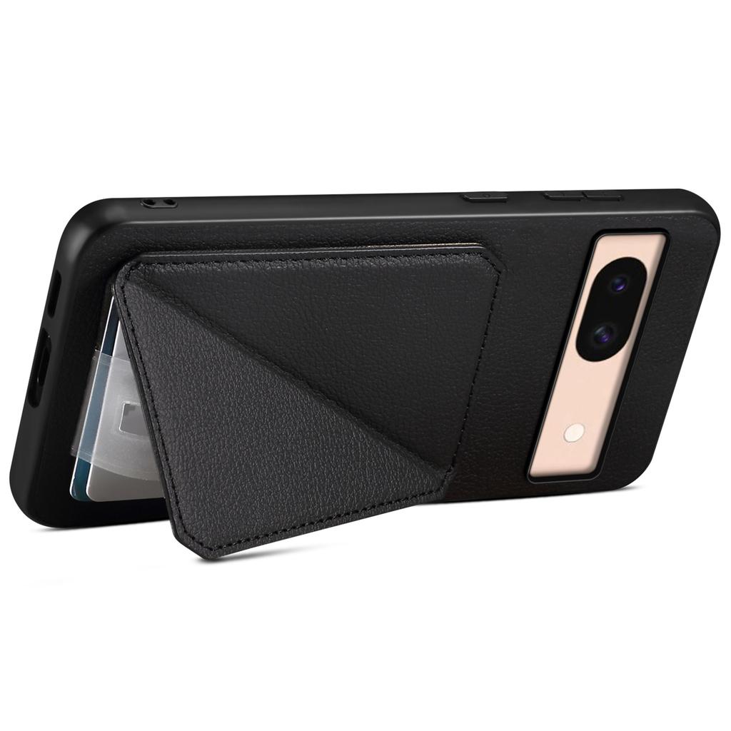 For Google Pixel 8a Case Kickstand Leather+PC+TPU Phone Cover with Hidden Card Holder