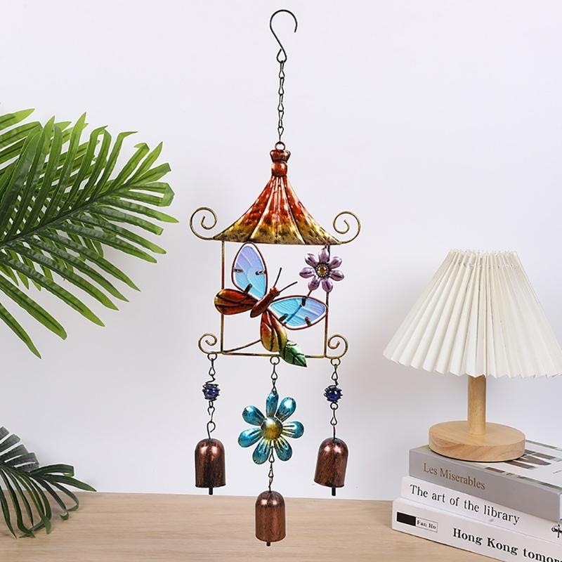 Vintage Colorful Iron Wind Chimes Painted Glass Bird Butterfly Metal Pendant Hanging Ornament Garden Yard Patio Decors