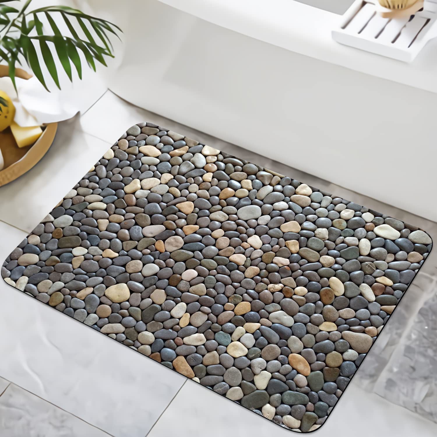 Pebble Stone Bath Mat Cobblestone Pattern