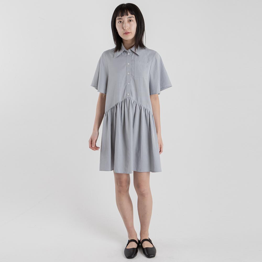 Wimzi Mind Blossom Short-Sleeve Shirt Dress Ash Blue