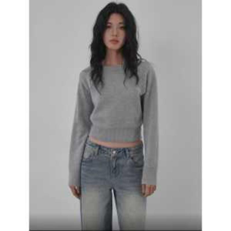 

Women s Green Knit Crop Top Long Sleeve Crew Neck Fitted Casual Sweater S сірий колір
