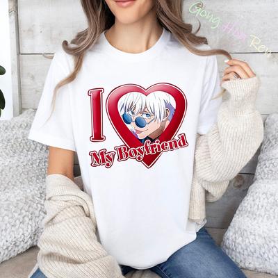 Jujutsu Kaisen Japanese Anime T-shirt I Love My Boyfriend Gojo Satoru Print T-shirt Women Fashion Casual Summer Short Sleeve Tee