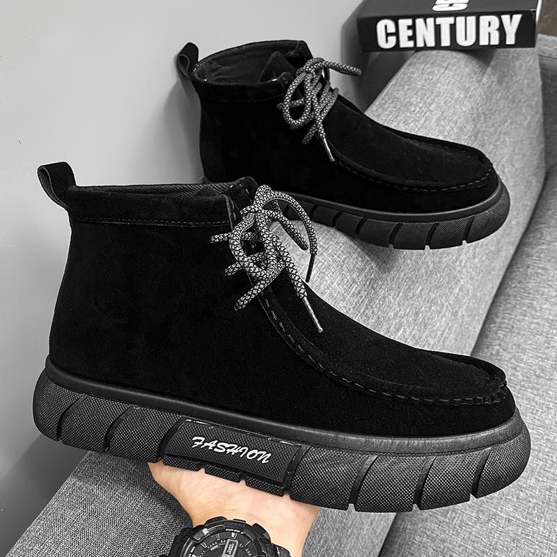 

Мужские модные уличные ботинки на шнуровке, осенние высокие повседневные туфли, удобные и износостойкие мужские рабочие ботинки 44 чёрный