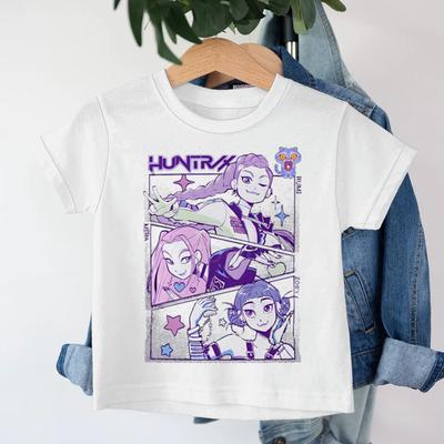 Jenter Gutter Klær KPop Demon Hunters T-skjorte Tegneserie Print Barn Harajuku T-skjorter 2025 Filmfans Gave Bomull Sommer T-skjorte Topper