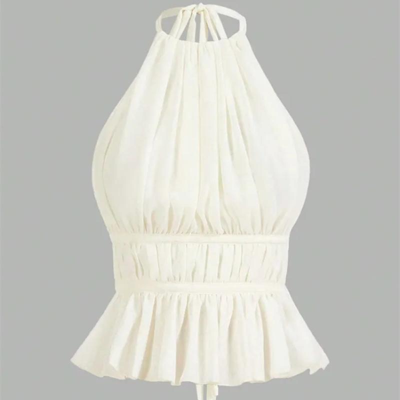 Tank Top phumee Pleating Backless Halter Neck A2474