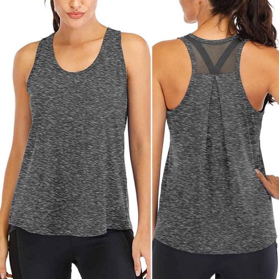 Chaleco Deportivo de Color Sólido para Mujer, Cuello Redondo, Sin Mangas, Secado Rápido, Espalda Cruzada, Blusa Holgada