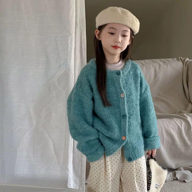 Kids' Fluffy Knitted Cardigan - Autumn/Winter Casual Korean Style Sweater for Boys & Girls