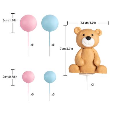 22 szt. Różne Rozmiary Kulki Brązowego Misia Kulki Ujawniające Płeć Nakładki na Tort na Urodziny, Baby Shower, Dekoracje na Przyjęcie (Różowo niebieski)