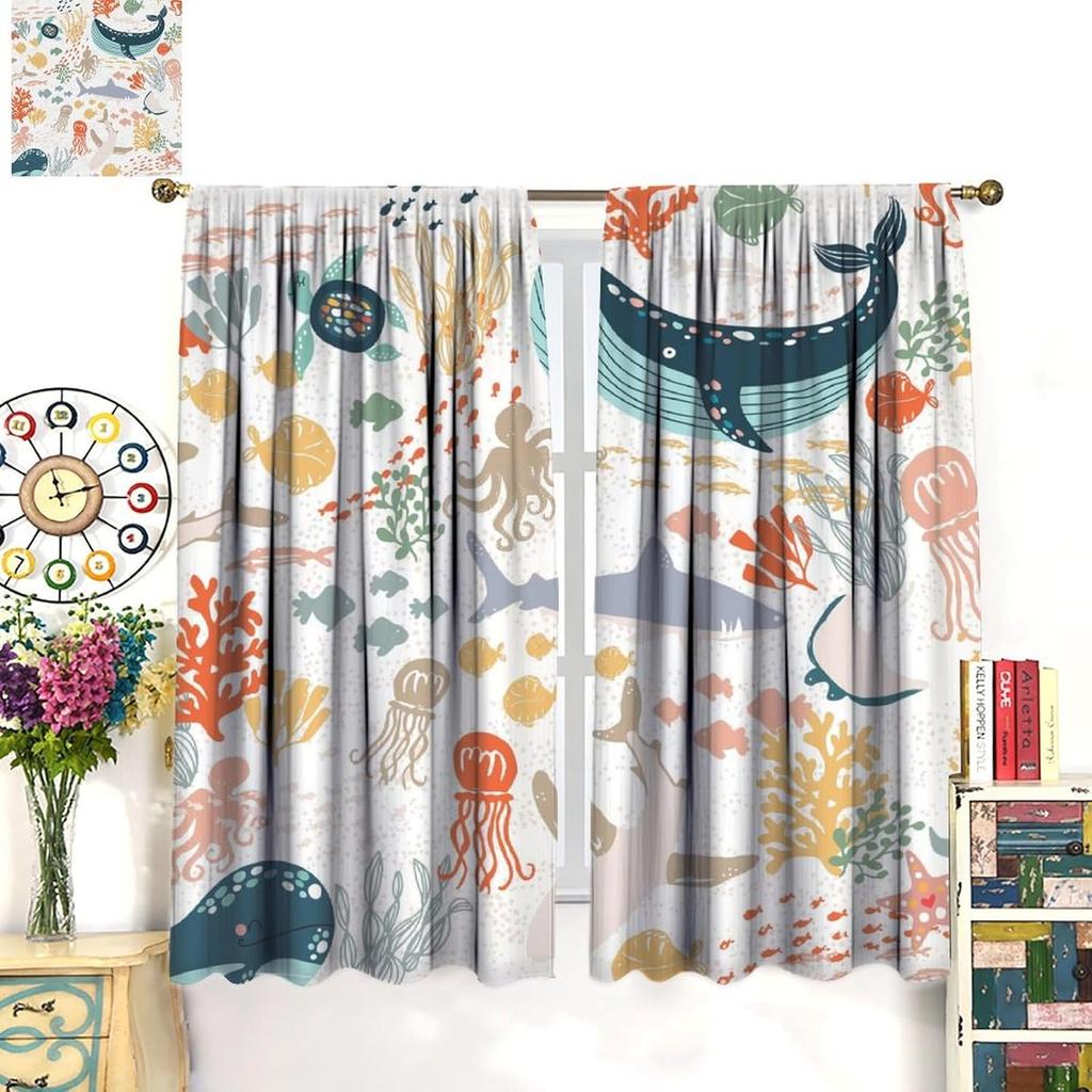 Kinder Meeres tier Vorhänge Lustige Schildkröte Wal Ozean Bunt Kunst Gedruckt Fenster Vorhänge Jungen Mädchen Schlafzimmer Kinderzimmer Vorhang Verdunkelnd Polyester Ideal Für
