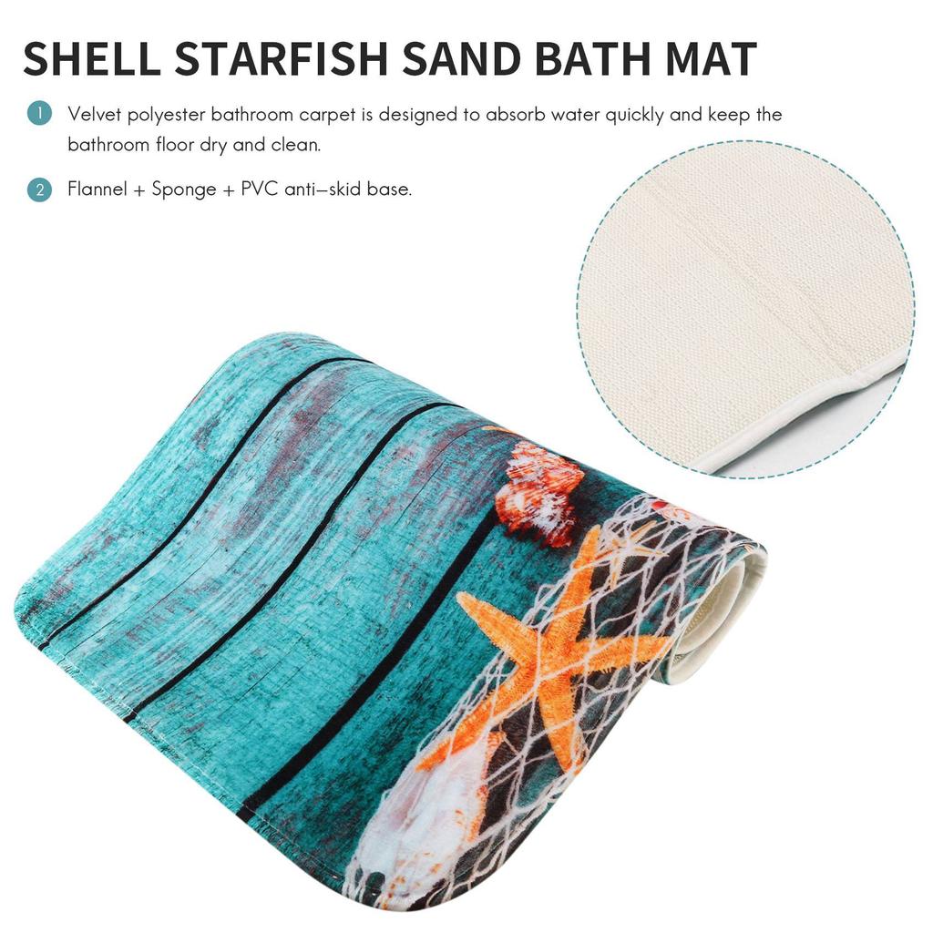 A11E-Beach Seashells Starfish Sand Bath Mat Holidays Summer Bathroom Carpet Rug Non-Slip 3 Piece Toilet Mat Set Starfish Floor