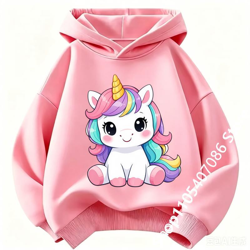 Autumn Winter Cute Unicorn Print Children's Hoodie Top Fashion Sports Long Sleeve Casual Boys Girl Pullover Kid Sweatshirt Coats