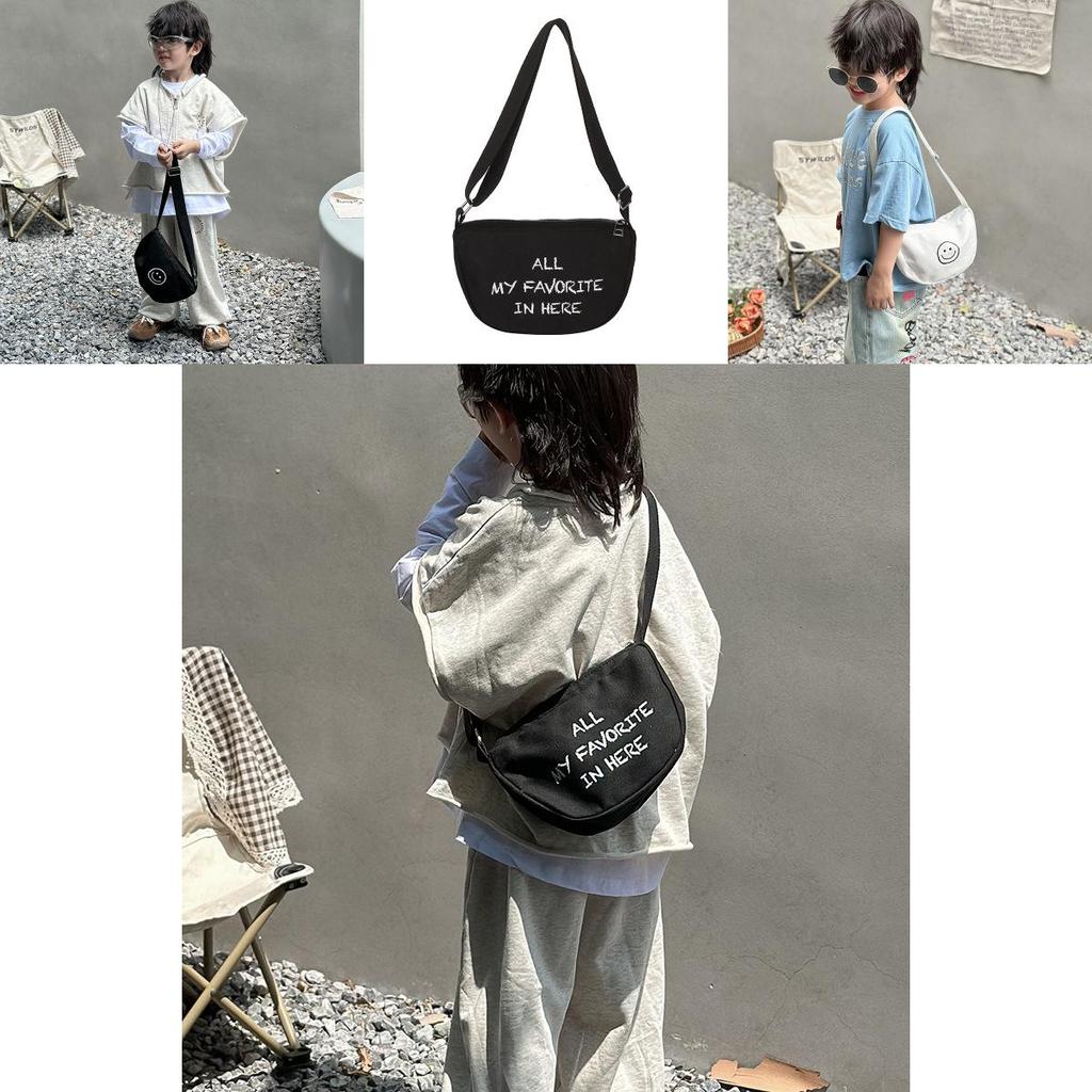 Kids Canvas Satchel With Letter And Smiley Face Print Design For Kindergarten