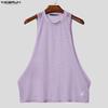 INCERUN Men Summer Sleeveless Big Cuff Mesh Sheer See Through Loose Beach Tank Tops