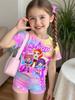 K-Pop Cartoon Graphic Girls T-Shirt and Pants Set Girls' Summer Clothing Cute Short Sleeve Set Children's T-Shirt and Shorts Set