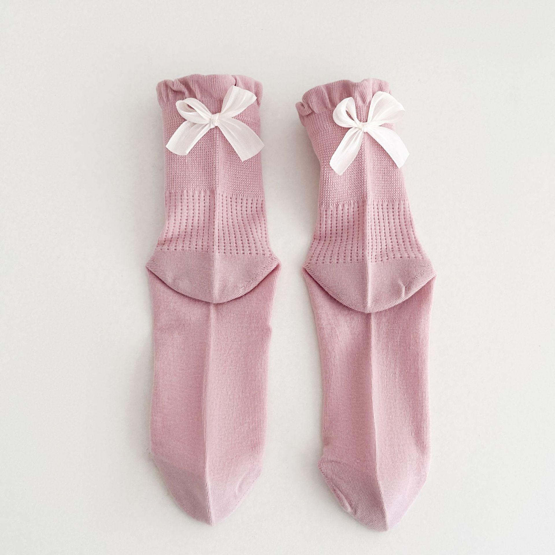 

Женские весенне-летние тонкие носки с сетчатой вставкой, дышащие, не душные, с бантиком 1 pair розовый