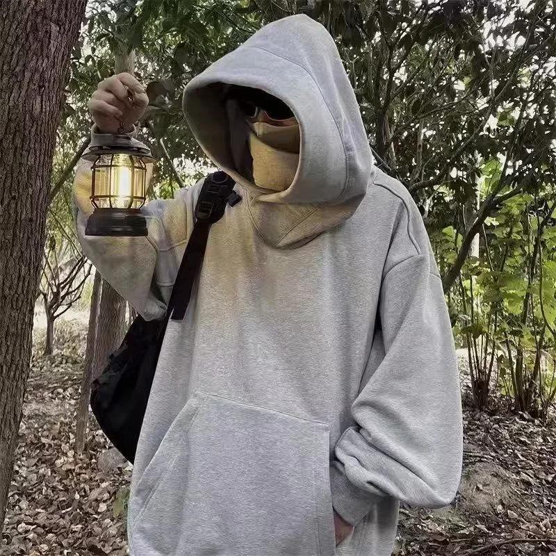 Herbst Einfarbig Ninja Rollkragen Hoodies Für Männer Vintage Fleece Sweatshirts Hip Hop Japanische Streetwear Übergroßen Hoodie