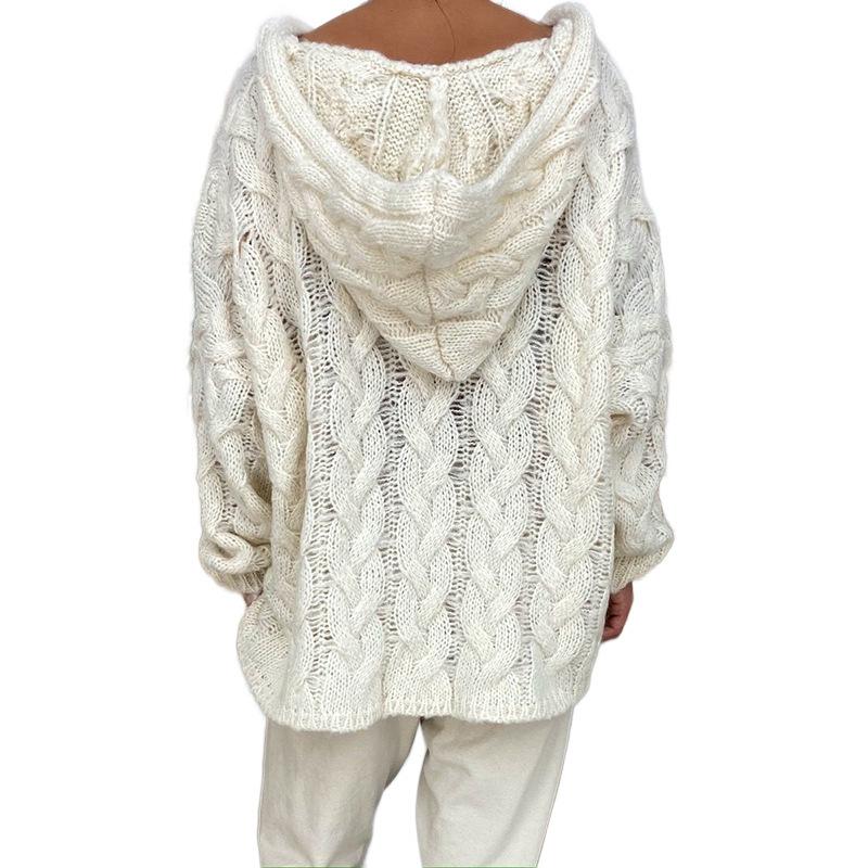 Autumn Winter Sweater Solid Color Twist Knitted Hoodie Comfortable Women's Clothing