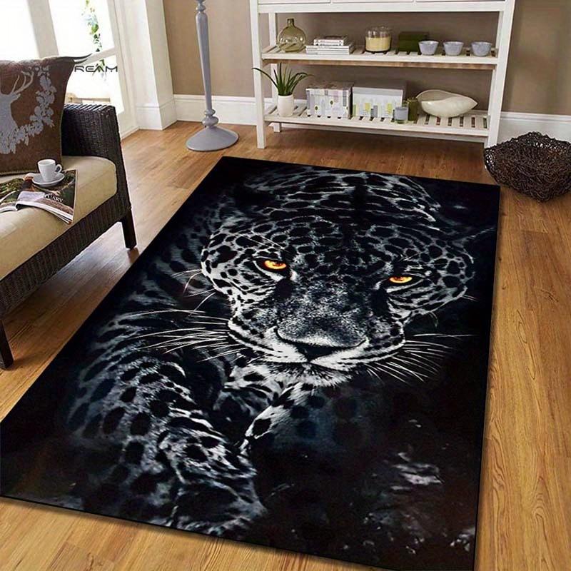 Realistic Black Leopard Portrait Printed Flannel Rug Plush Soft Carpet For Living Room Bedroom Wildlife Animal Decor Artistic