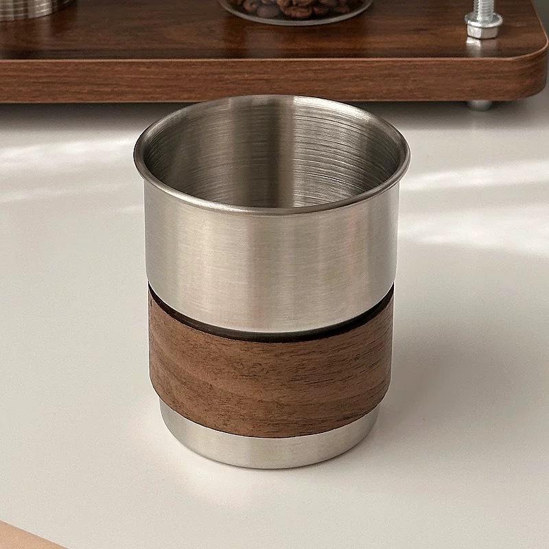 230/330Ml Stainless Steel Camping Mug With Wooden Anti Scald Sleeve Foldable Handle For Hiking Picnic Travel Use