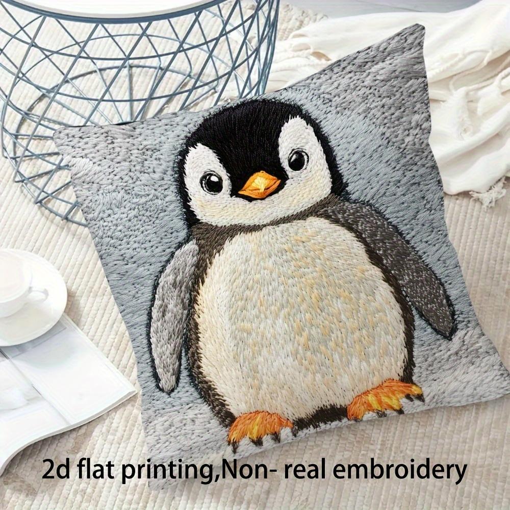 Cute Baby Penguin Pillow Cover 2D Faux Print Adorable Arctic Animal Cushion Case For Sofa Bed Couch Cozy Kids Nursery Home