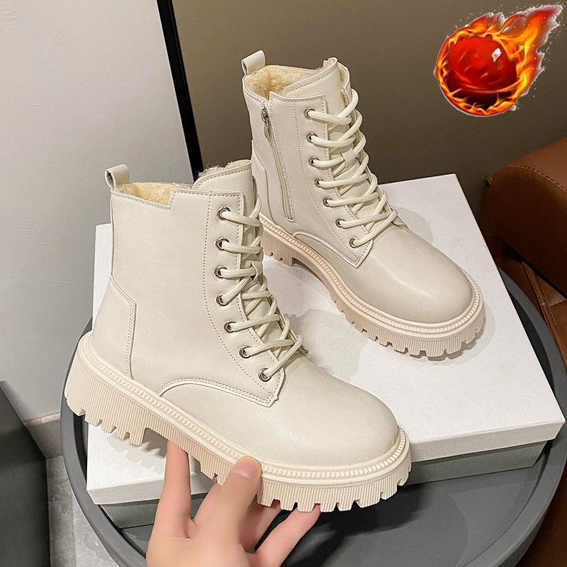 Women's Snow Boots Korean Version Fashionable Lace Up Work Boots Flat Black Shoes 2026 New Elegant Design Women's Chelsea Boots