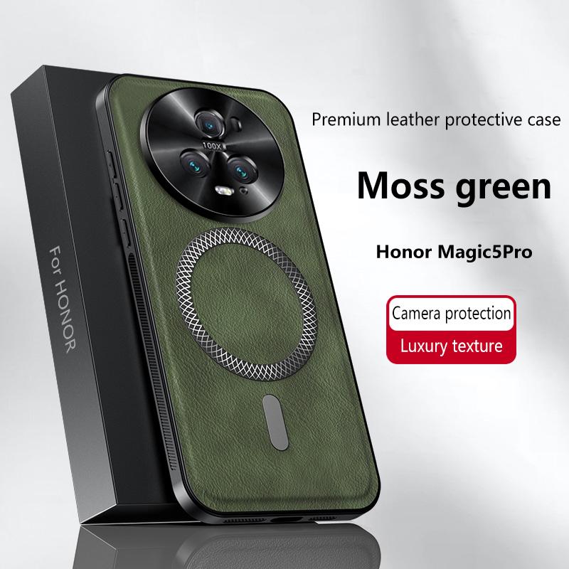 For Honor Magic 5 and Magic 5 Pro Case Magnetic Elegant Leather Wear-Resistant Lens Fully Covered Non-Slip Grip Edge Cover Shell